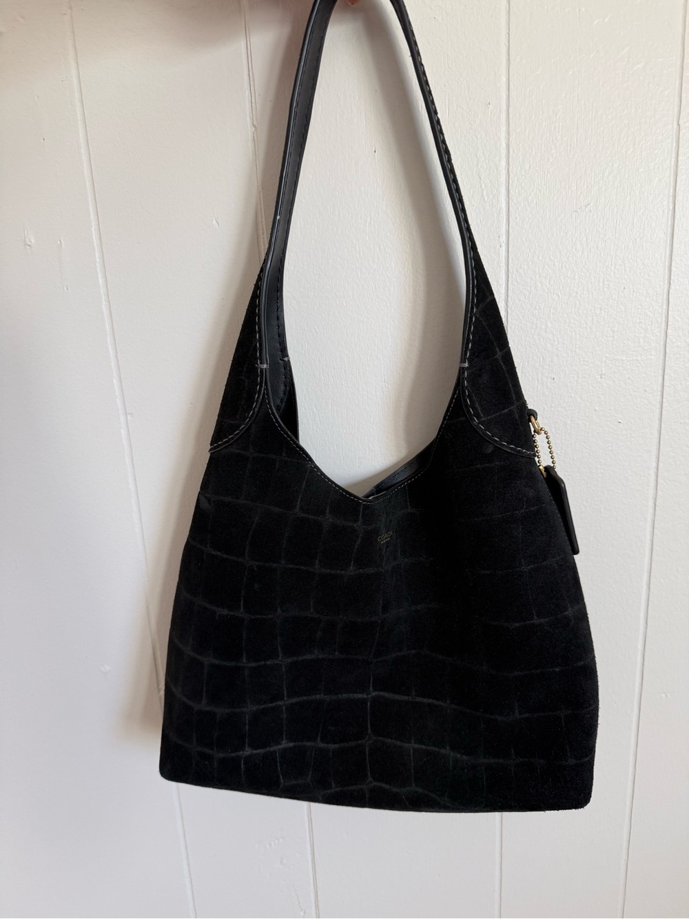 Coach Black Croc-Embossed Suede Shoulder Bag